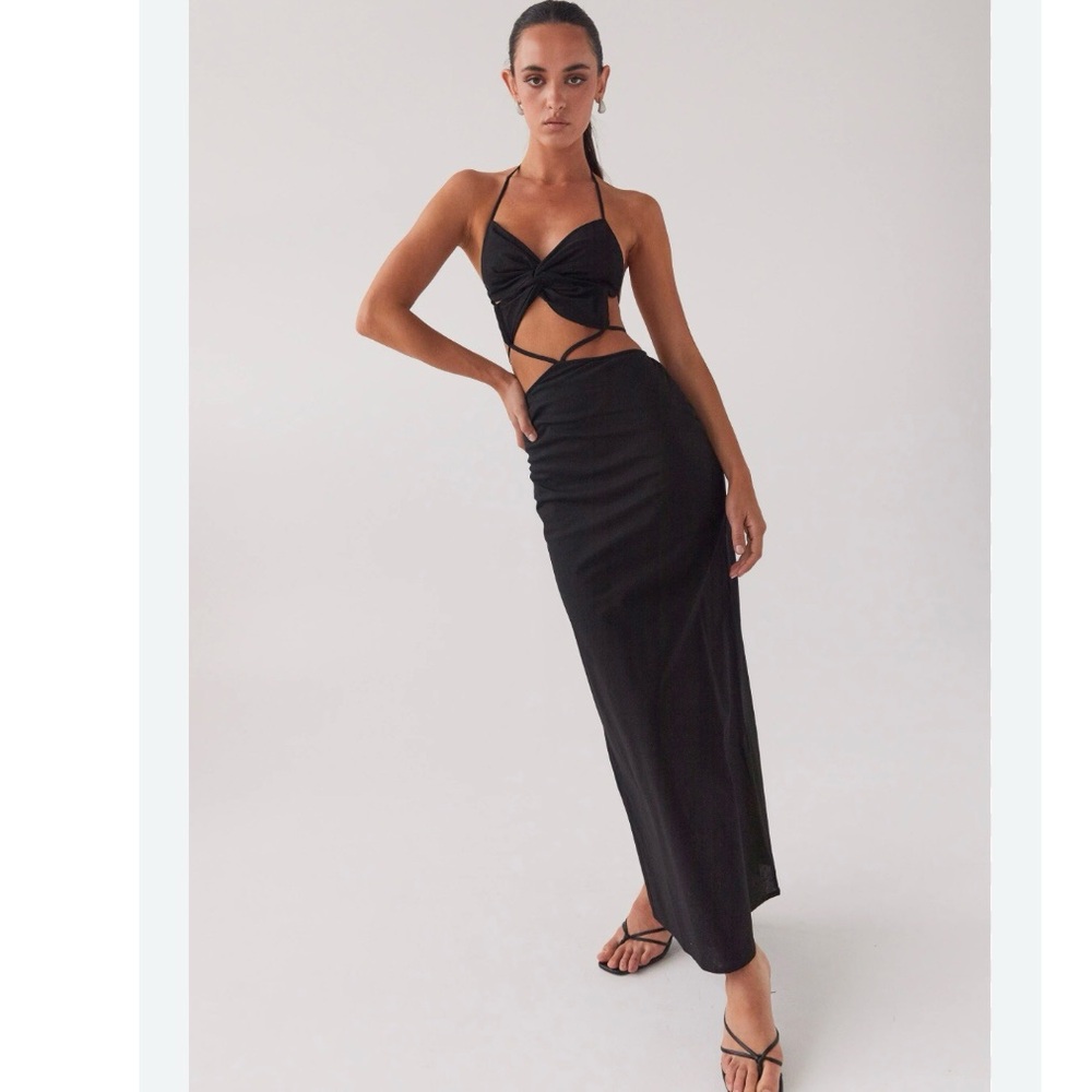 NWT Peppermayo Summers In Saint Tropez Maxi Dress in Black size 10 (US) Linen